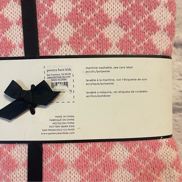 NWT Modern Baby | Pottery Barn “Diamond Stripe Chenille” pink stroller blanket - Picture 3 of 3